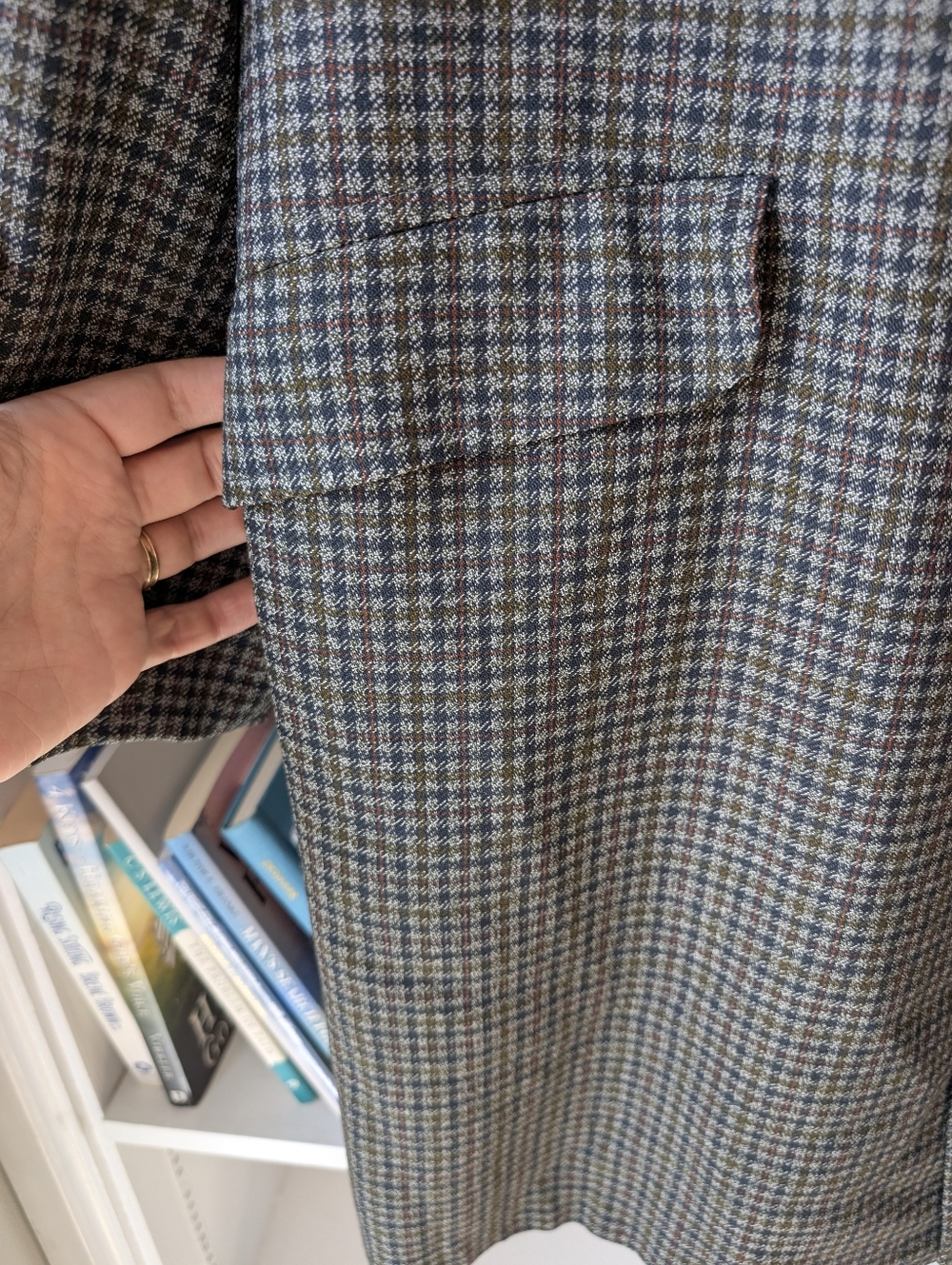 Vintage Men's Classic Houndstooth Wool Overcoat Jacket Black Gray Size Large - Picture 4 of 12